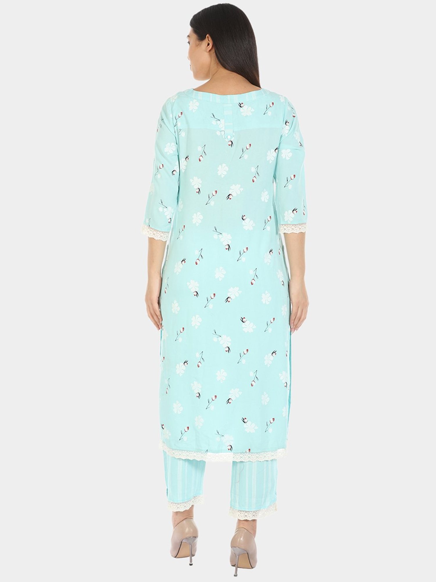 Mustard Blue Printed Straight Kurta
