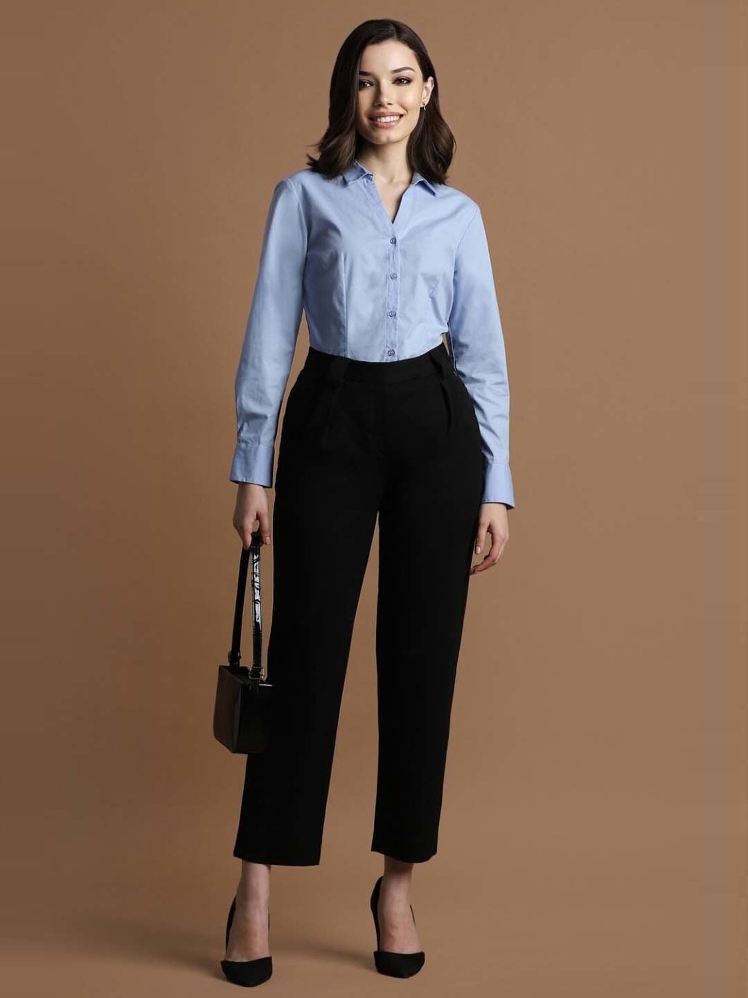 Allen Solly Black Mid Rise Formal Trousers