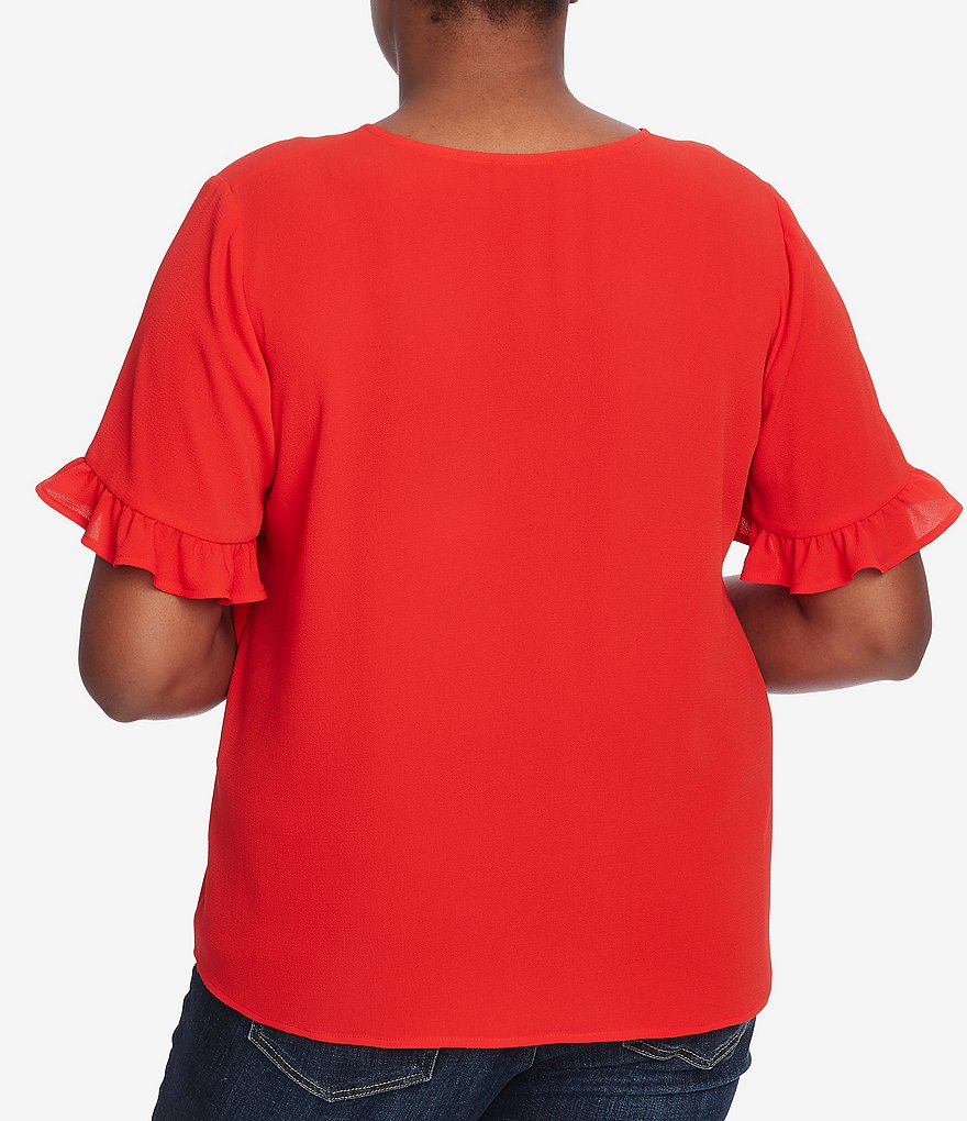 CeCe Plus Size V-Neck Short Sleeve Ruffled Button Down Blouse