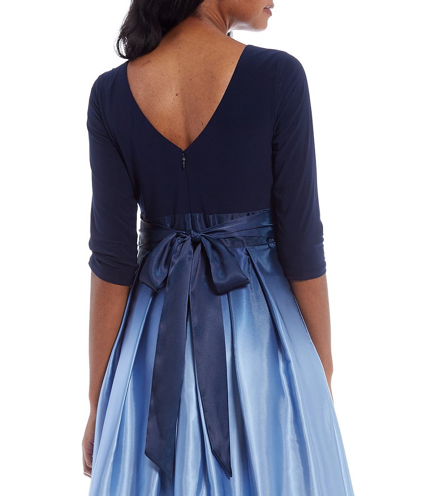Ignite Evenings Ombre Satin 3/4 Sleeve Ball Gown