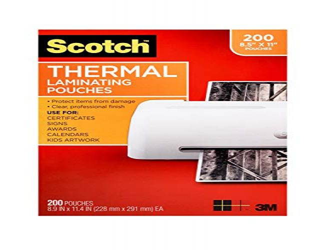 Scotch Thermal Laminating Pouches, 8.9 x 11.4-Inches, 3 mil thick, 200-Pack (TP3854-200),Clear