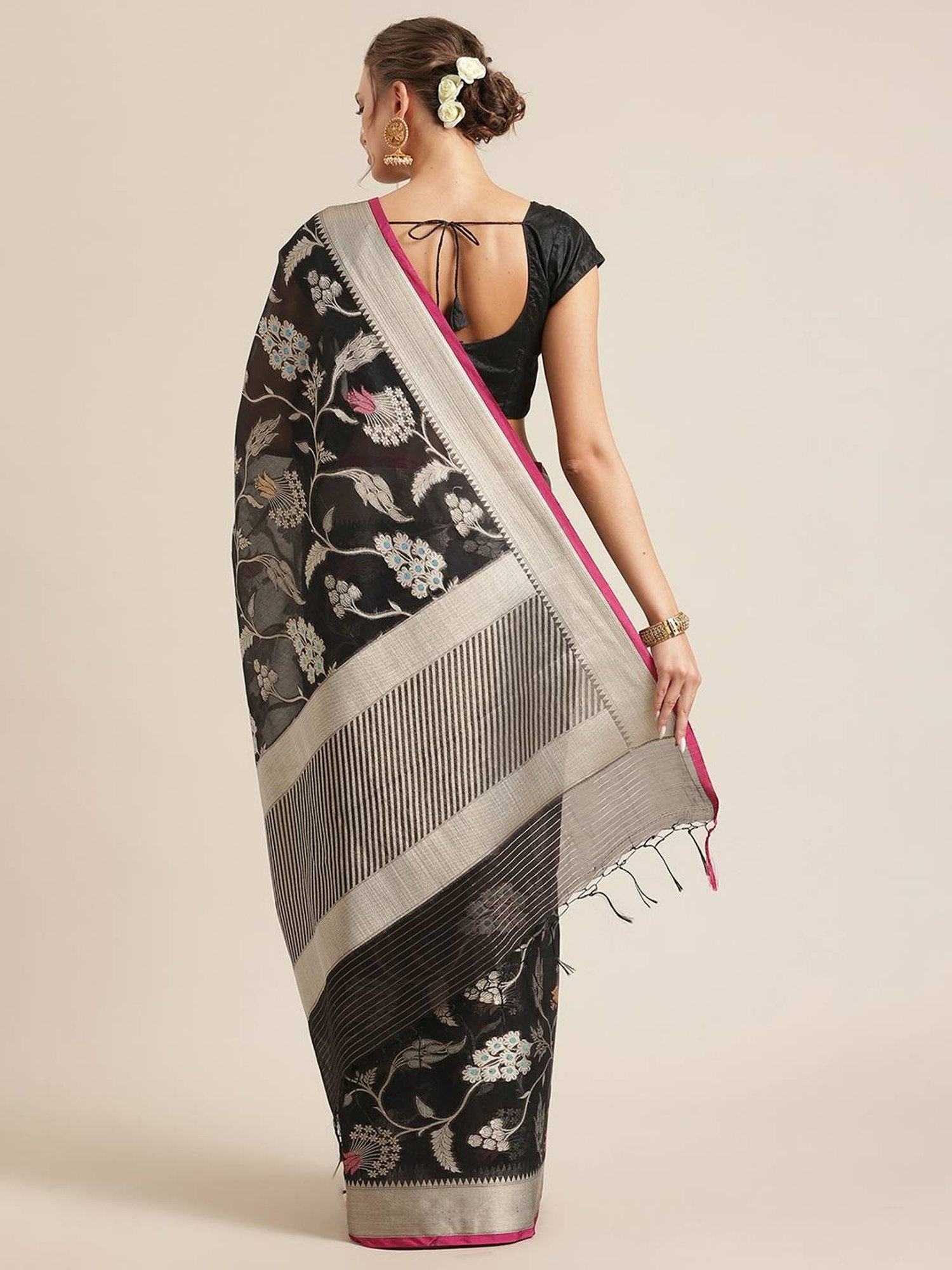 Banarasi Silk Works Black Woven Saree with Blouse
