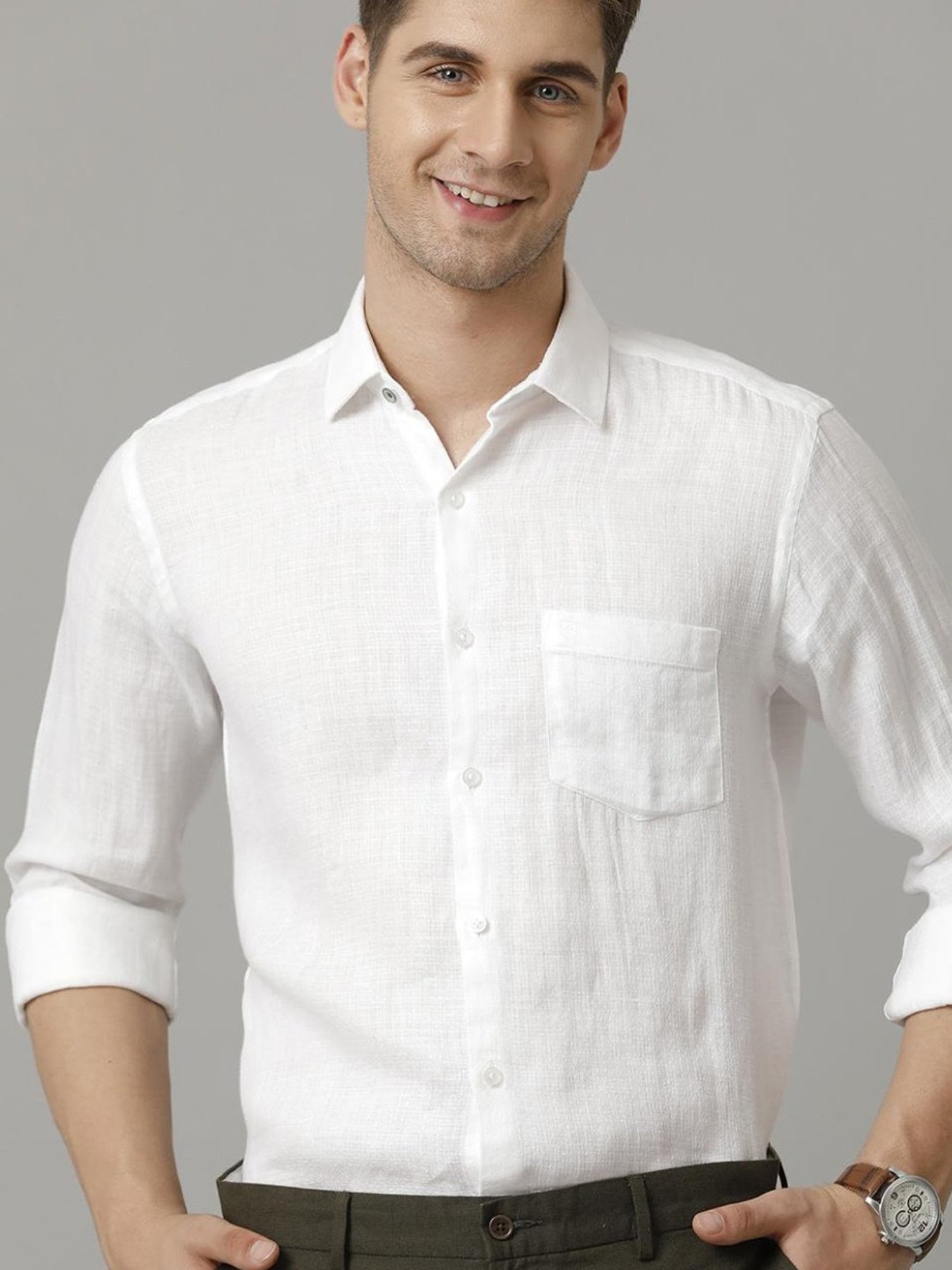 Linen Club White Linen Contemporary Fit Shirt