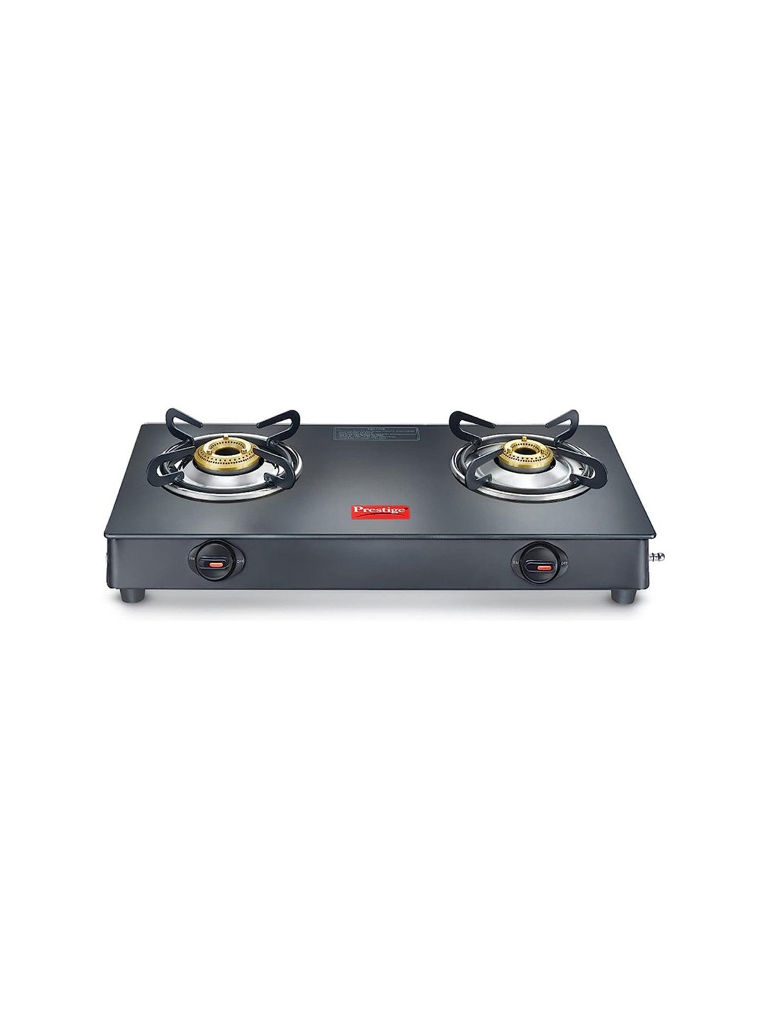 Prestige Magic Plus GTMP-02 Black Powder Coated Toughened Glass Gas Stove With 2 Brass Burner