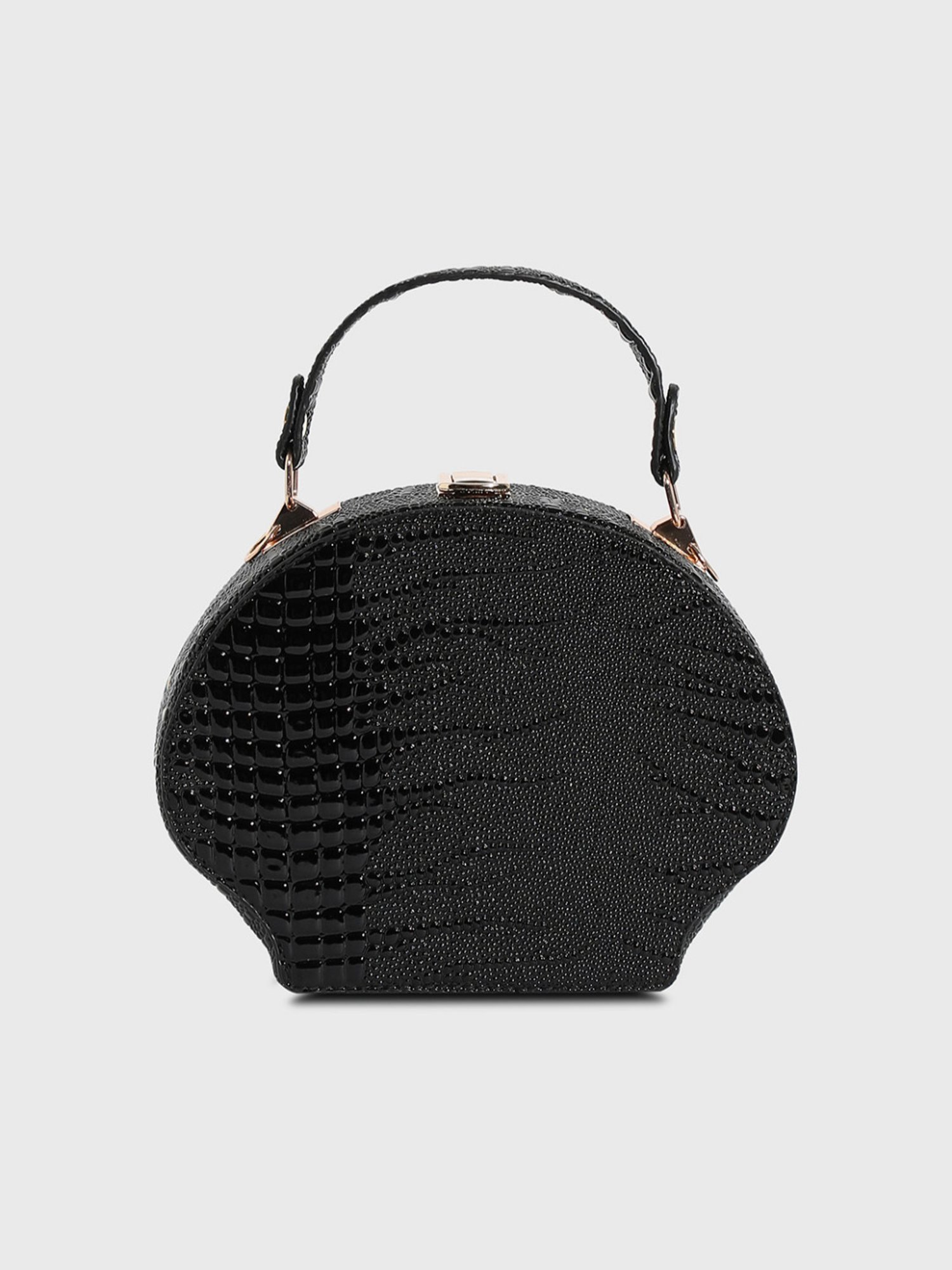 HauteSauce Black Croc Textured Medium Leather Handheld Handbag