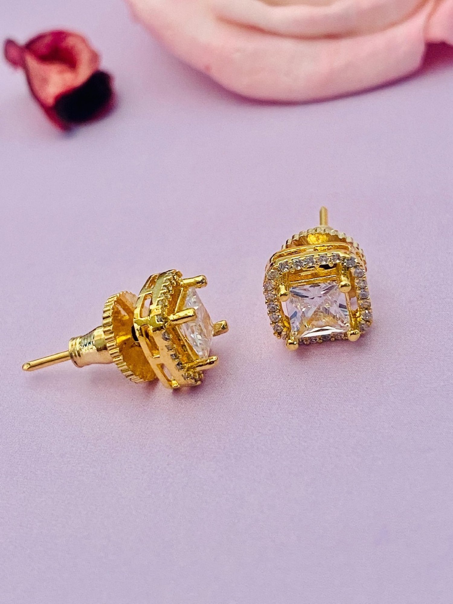 Abdesigns High Quality Gold-Plated Tiny Square CZ Stud Earrings