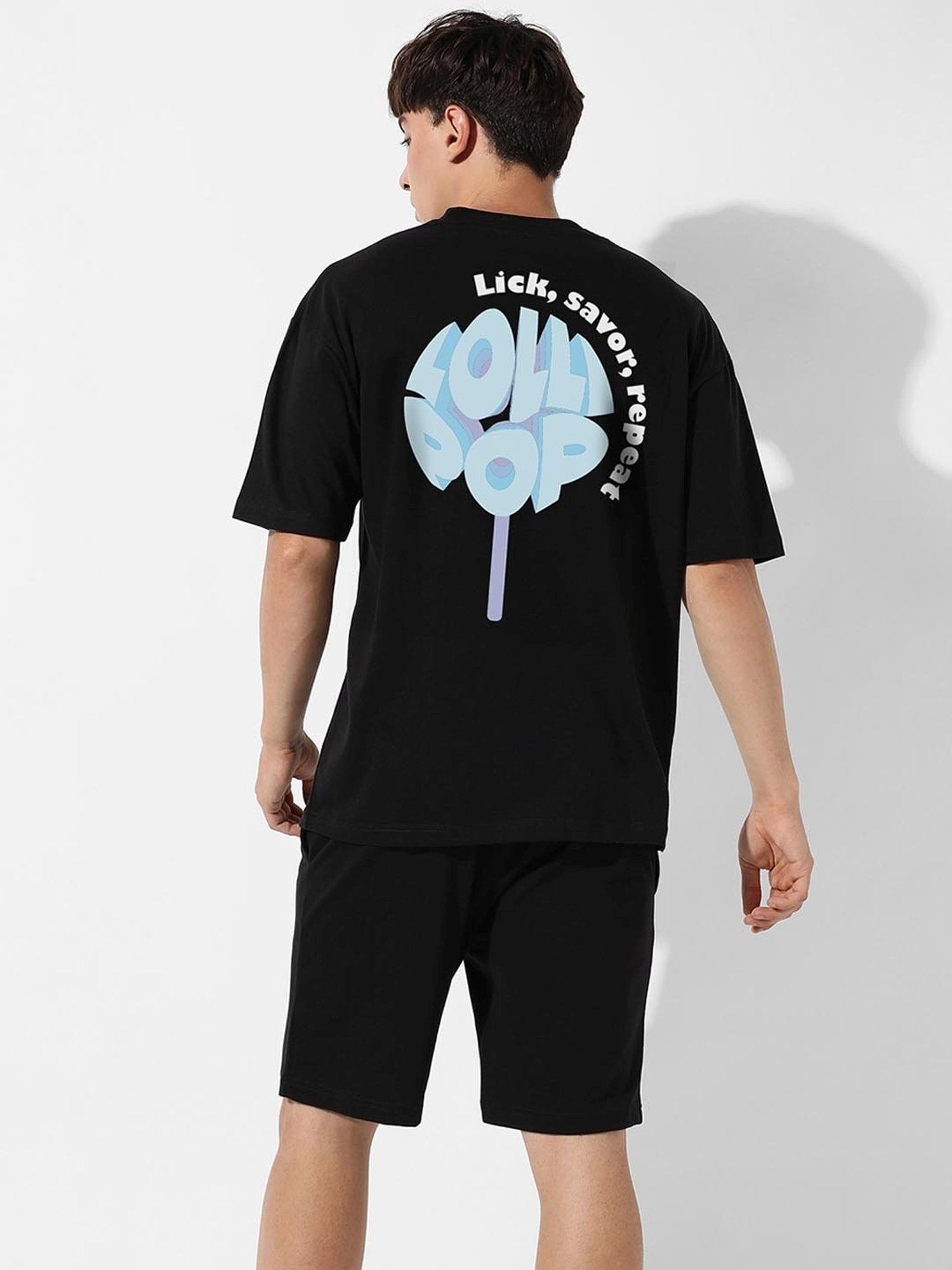 Campus Sutra Black Regular Fit Oversized Lollipop Printed Co-Ord Set