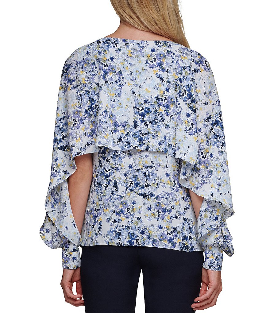 DKNY Round Neck Long Sleeve Popover Cape Top