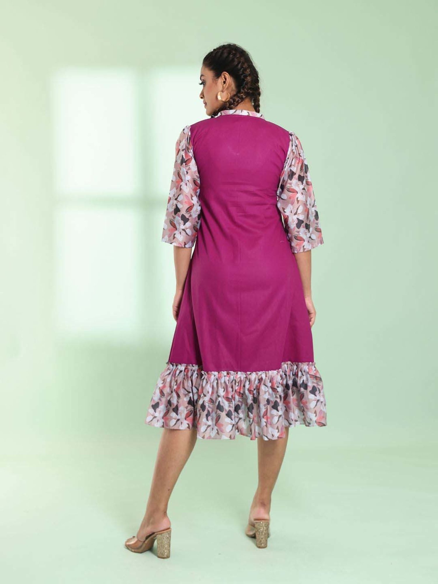 CHARUKRITI Purple Cotton Printed A-Line Dress