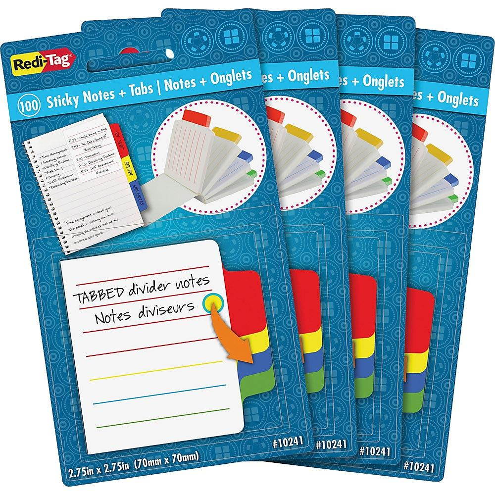Redi-tag Sticky Notes with Tabs 4"Wx4"Lx2"H 4/PK Multi 10246