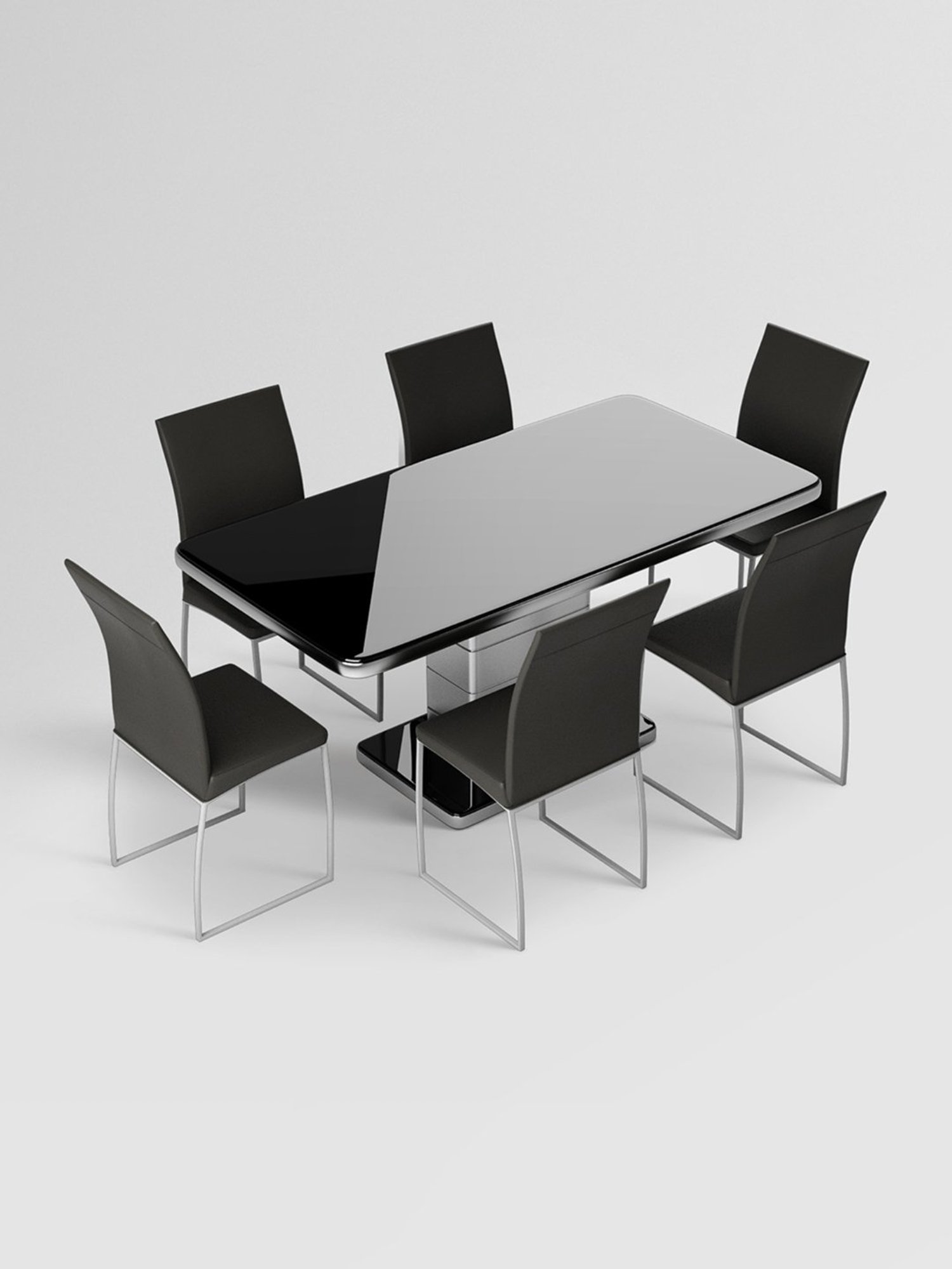 Godrej Interio Neo Apple Grey Tempered Glass 6 Seater Rectangular Dining Table Set