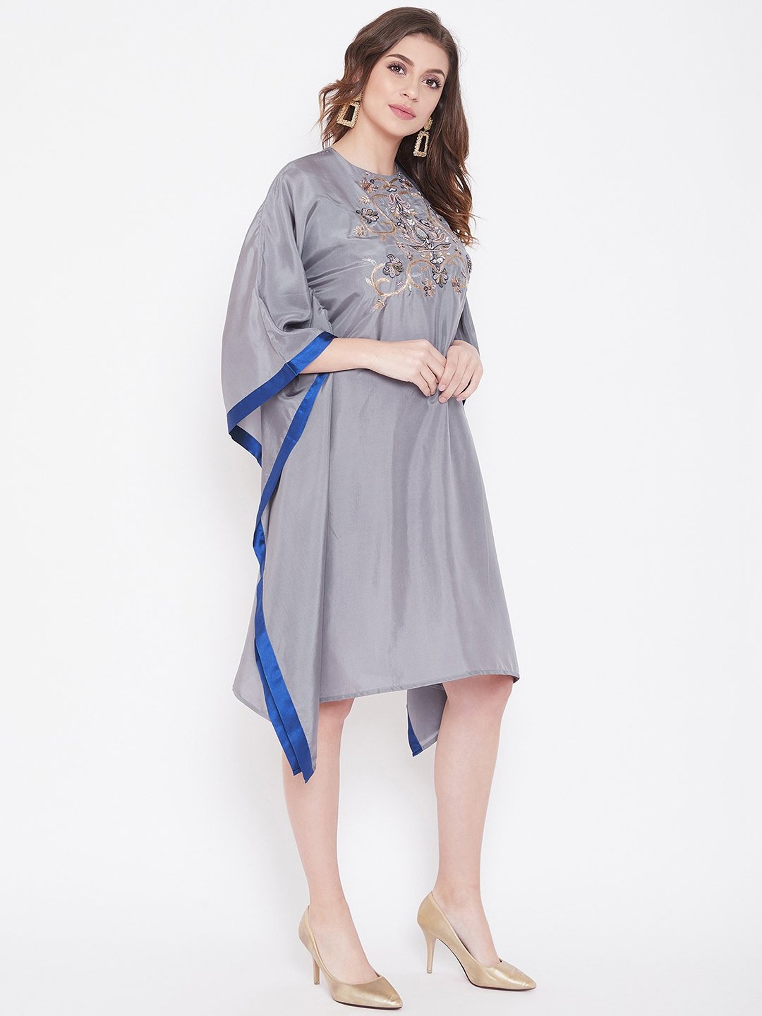 The Kaftan Company Grey Embroidered Kaftan Dress