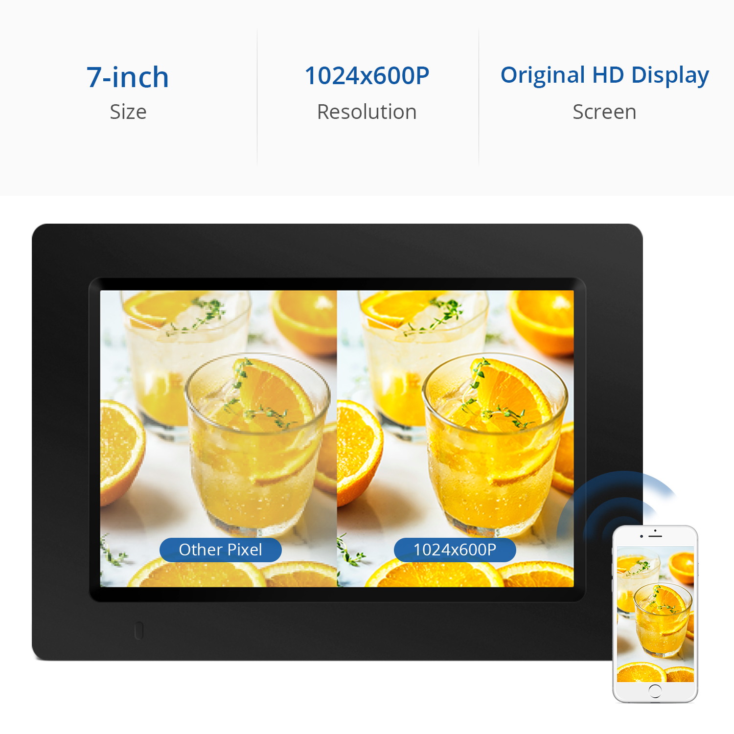 iDeaPLAY DF801 7.85 inch WiFi Digital Photo Frame, 1024x768 HD Display, 8GB Internal Storage, iOS & Android App, Support Photo, Music, Built-in Speaker