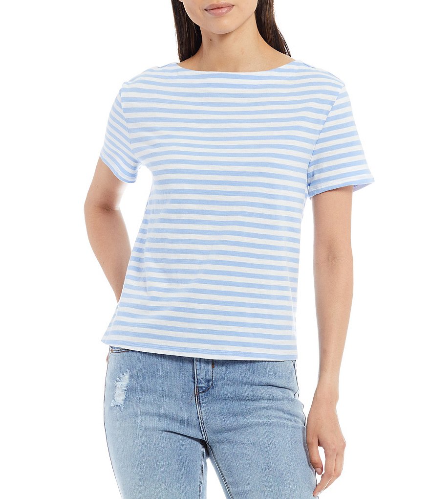 A Loves A Bateau Neck Short Sleeve Stripe Tee