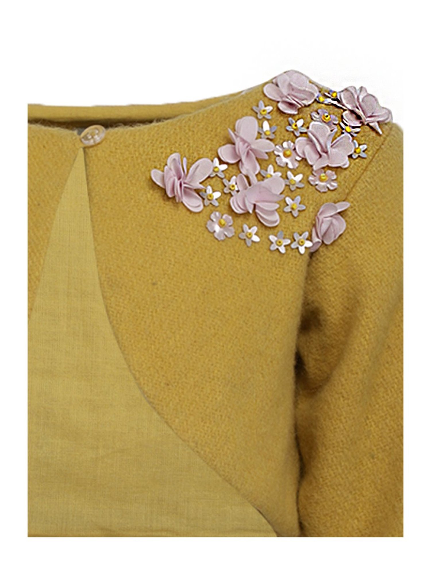 A Little Fable Kids Mustard Applique Shrug