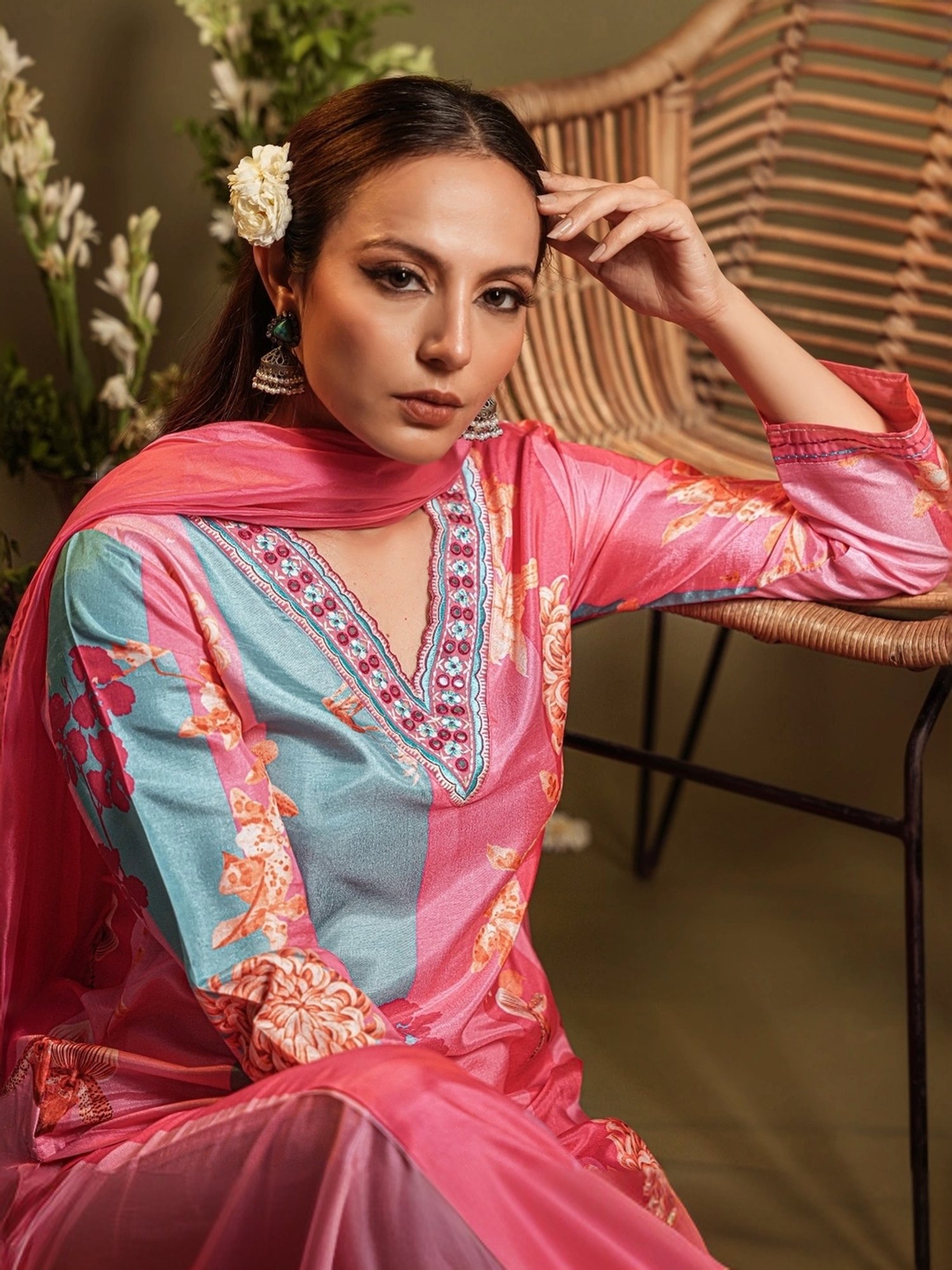 Heeposh Pink Printed Kurta Pant Set With Dupatta