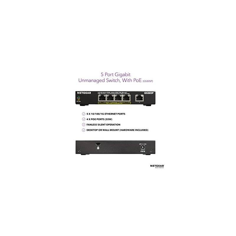 5-Port Gigabit Ethernet Unmanaged PoE Switch (GS305P) - with 4 x PoE @ 55W, Desktop, Sturdy Metal Fanless Housing