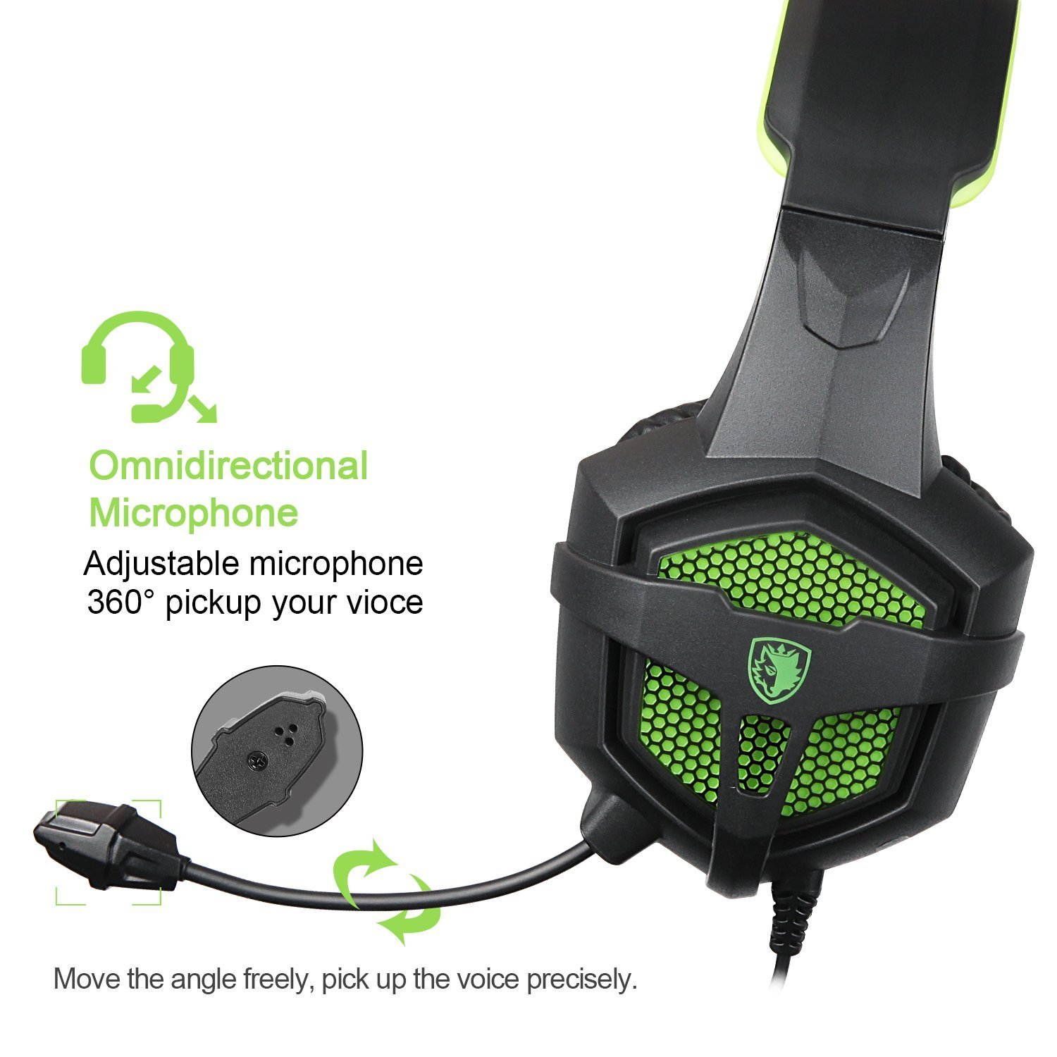 Gaming Headset, SADES SA-807 Xbox one PC PS4 Gaming Headphone 3.5mm Plug Wired Stereo Over ear Headphones For Multi-Platform with Mic Volume Control Black Green