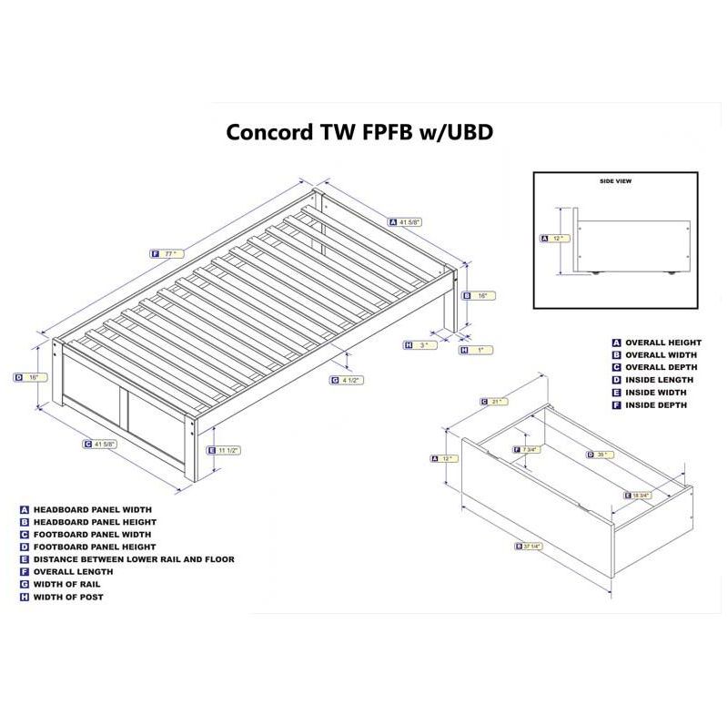 Concord Twin Flat Panel Footboard w/ 2 Urban Bed Drawers Espresso - Atlantic Furniture