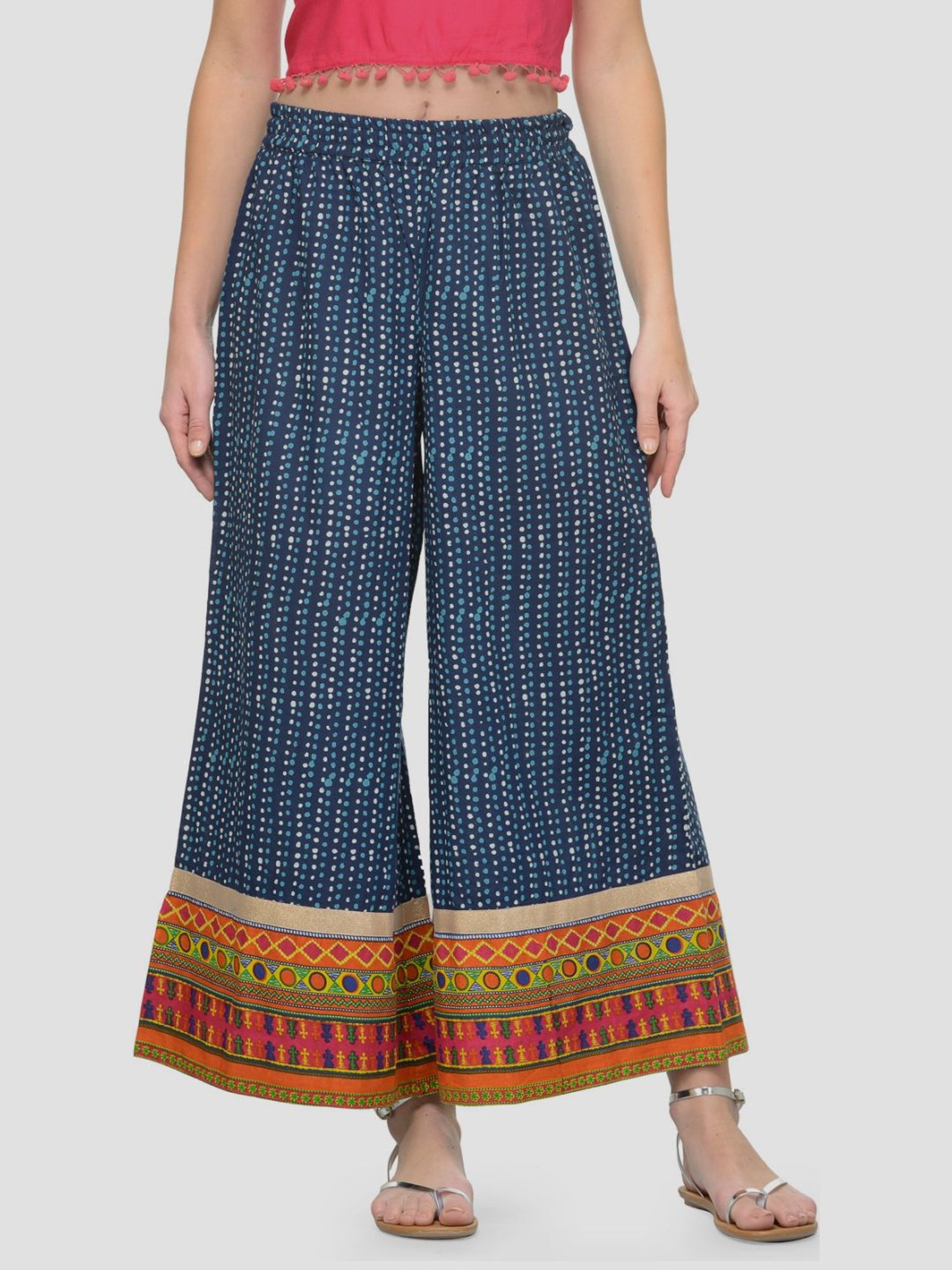 KSUT Navy Cotton Printed Palazzos