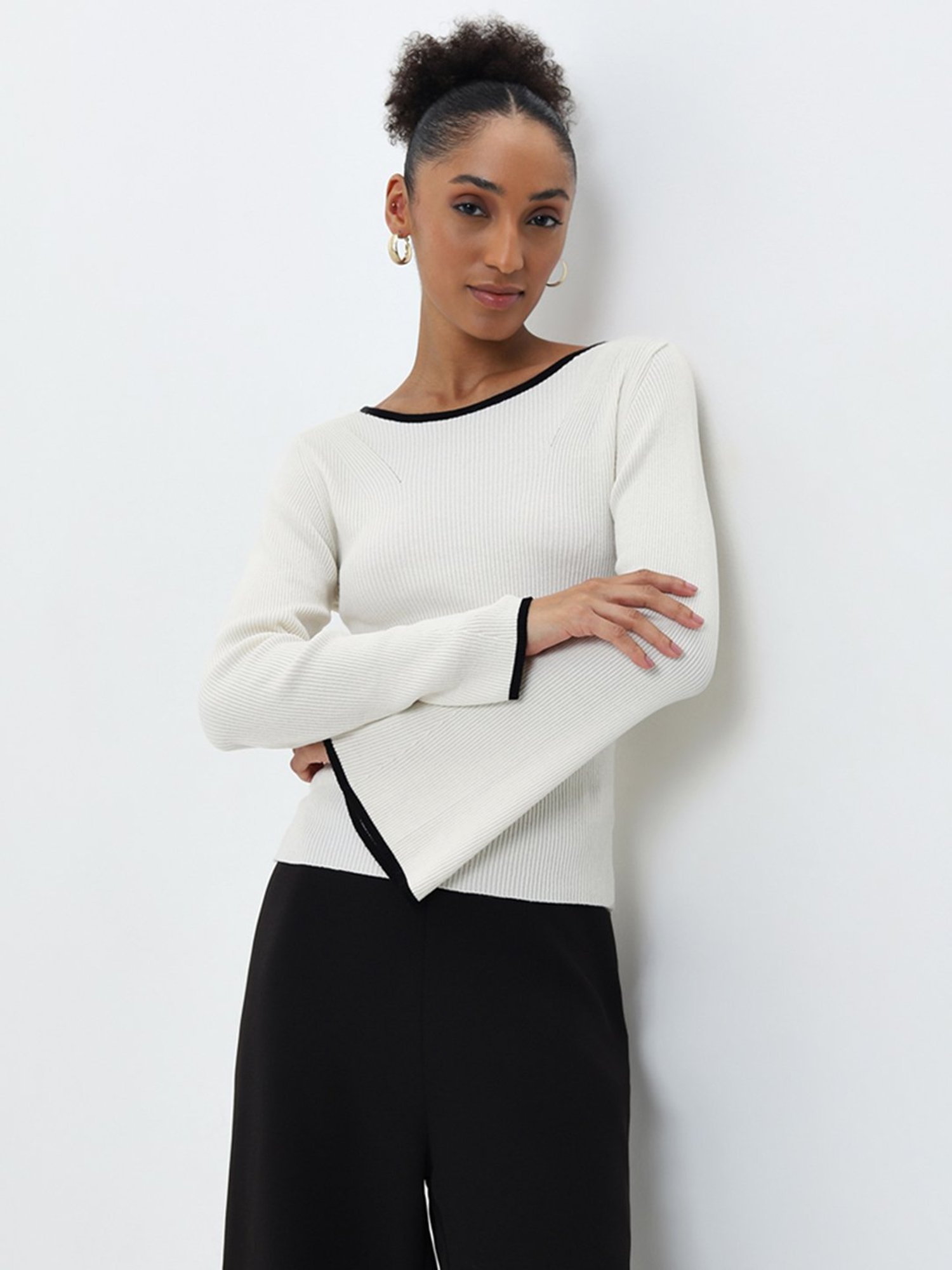 Wardrobe by Westside Ivory Ribbed Textured Top