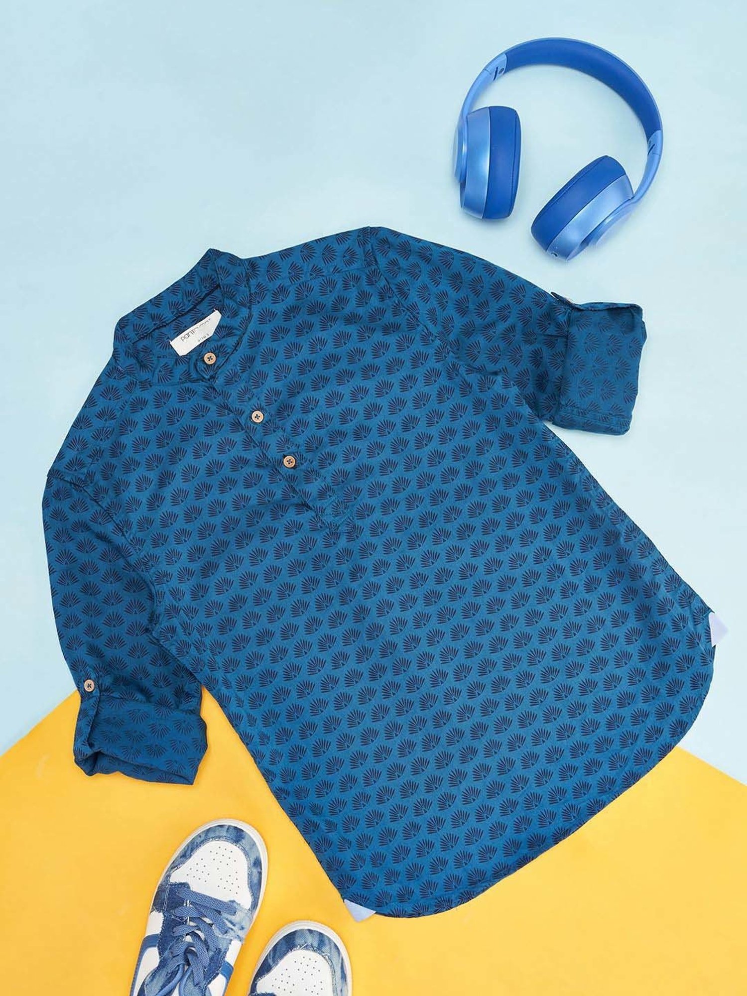 Pantaloons Junior Kids Teal Blue Cotton Printed Full Sleeves Shirt