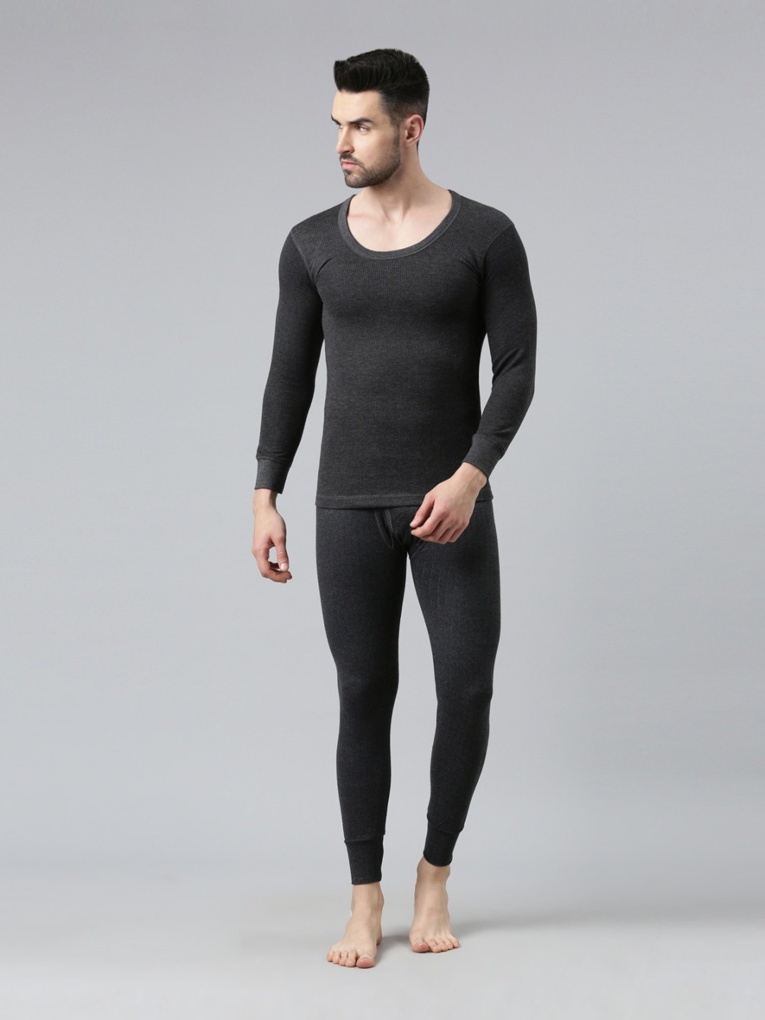 Dixcy Scott Maximus Dark Grey Melange Cotton Skinny Fit Thermal Top