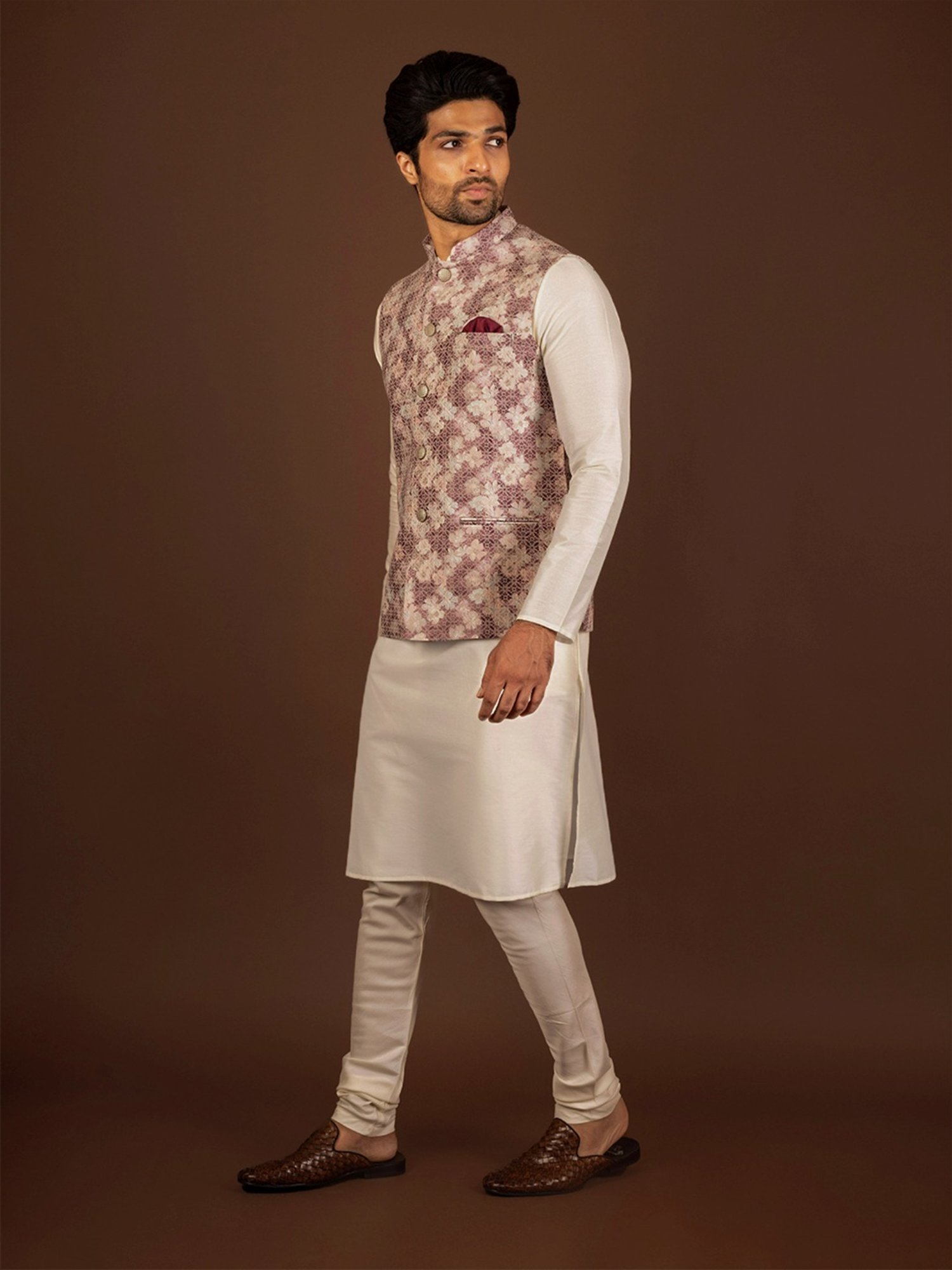 KISAH Multicolored Regular Fit Jacquard Kurta Set With Jacket