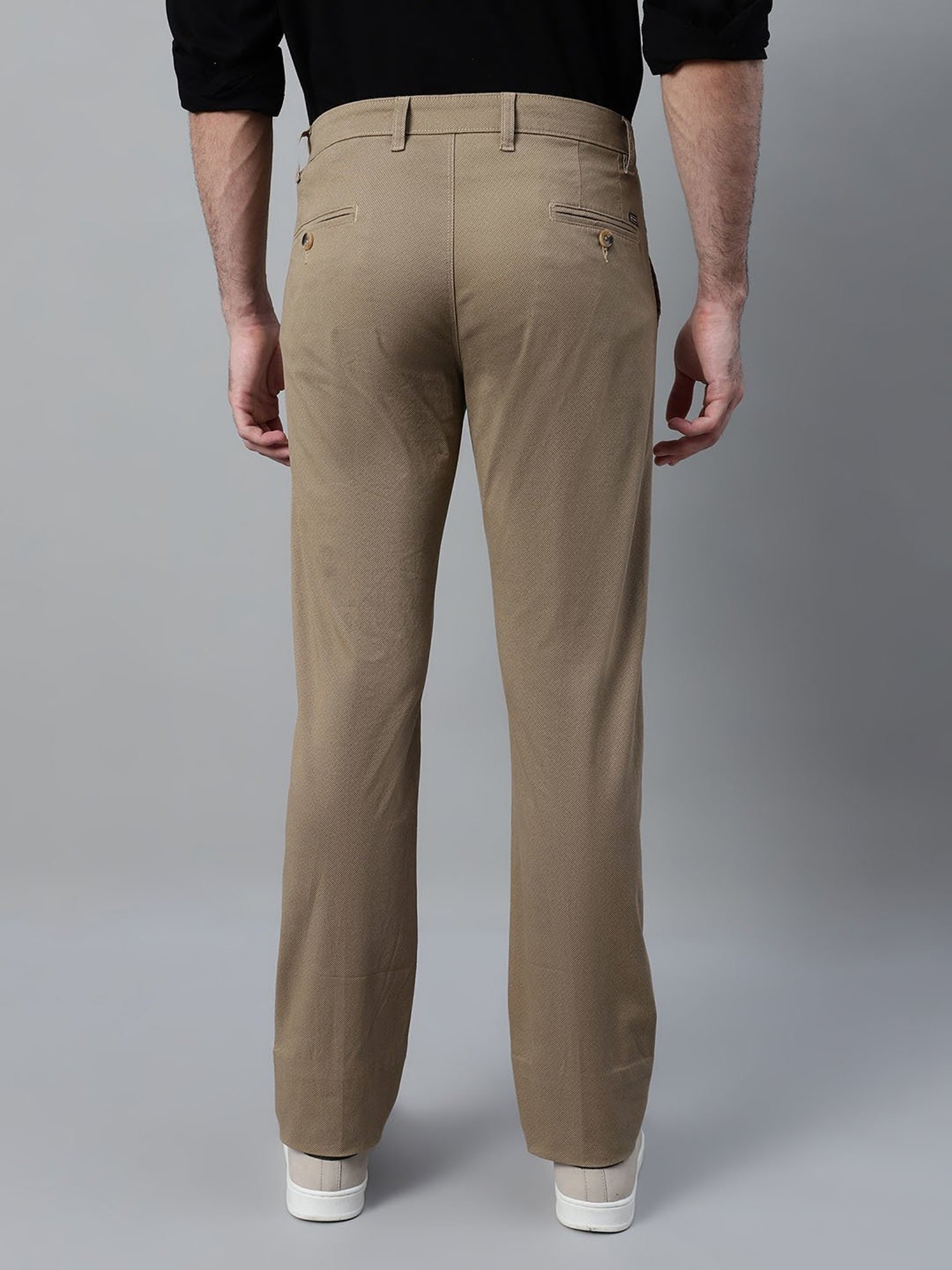 Cantabil Khaki Cotton Blend Regular fit Self Trousers