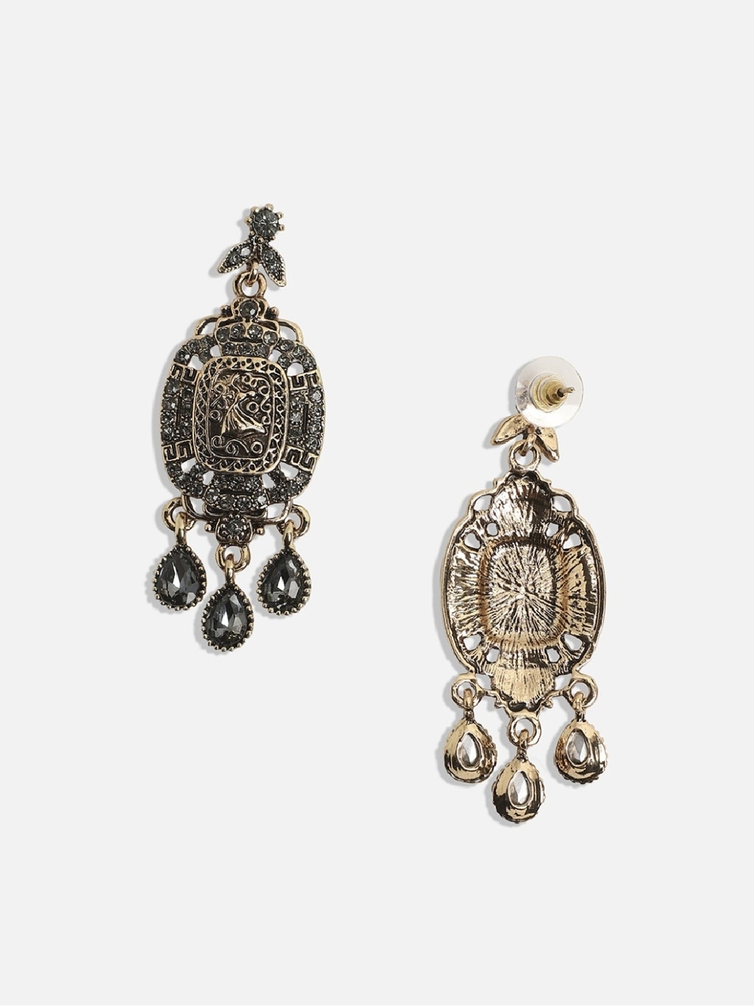 Sohi Women's Antique Intricate Crystal Drop Earrings  Gold