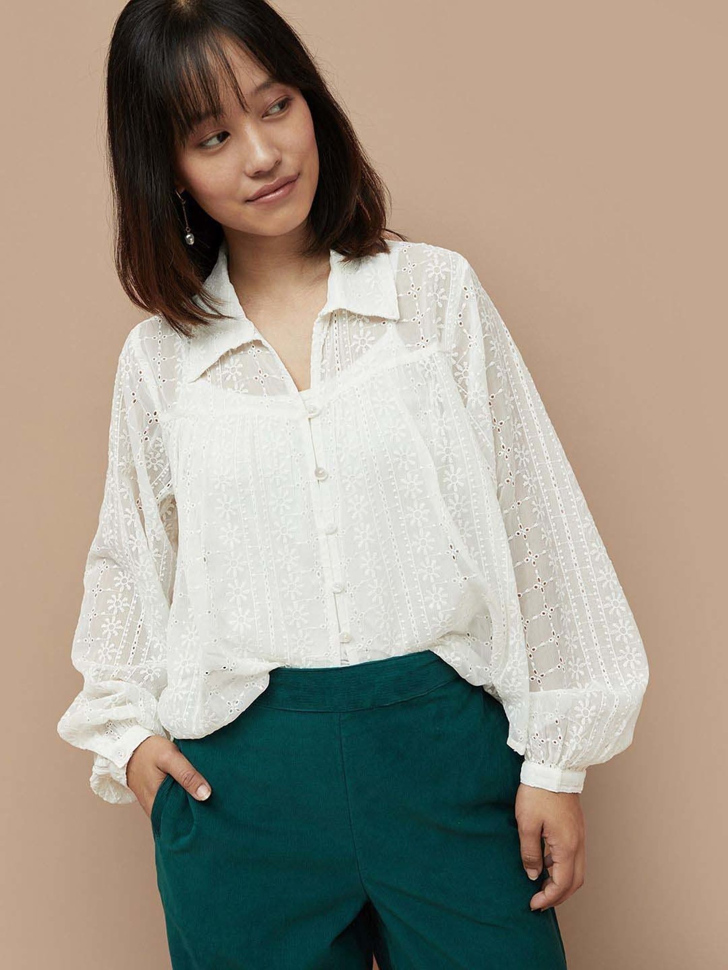 Colour Me by Melange White Cotton Embroidered Top