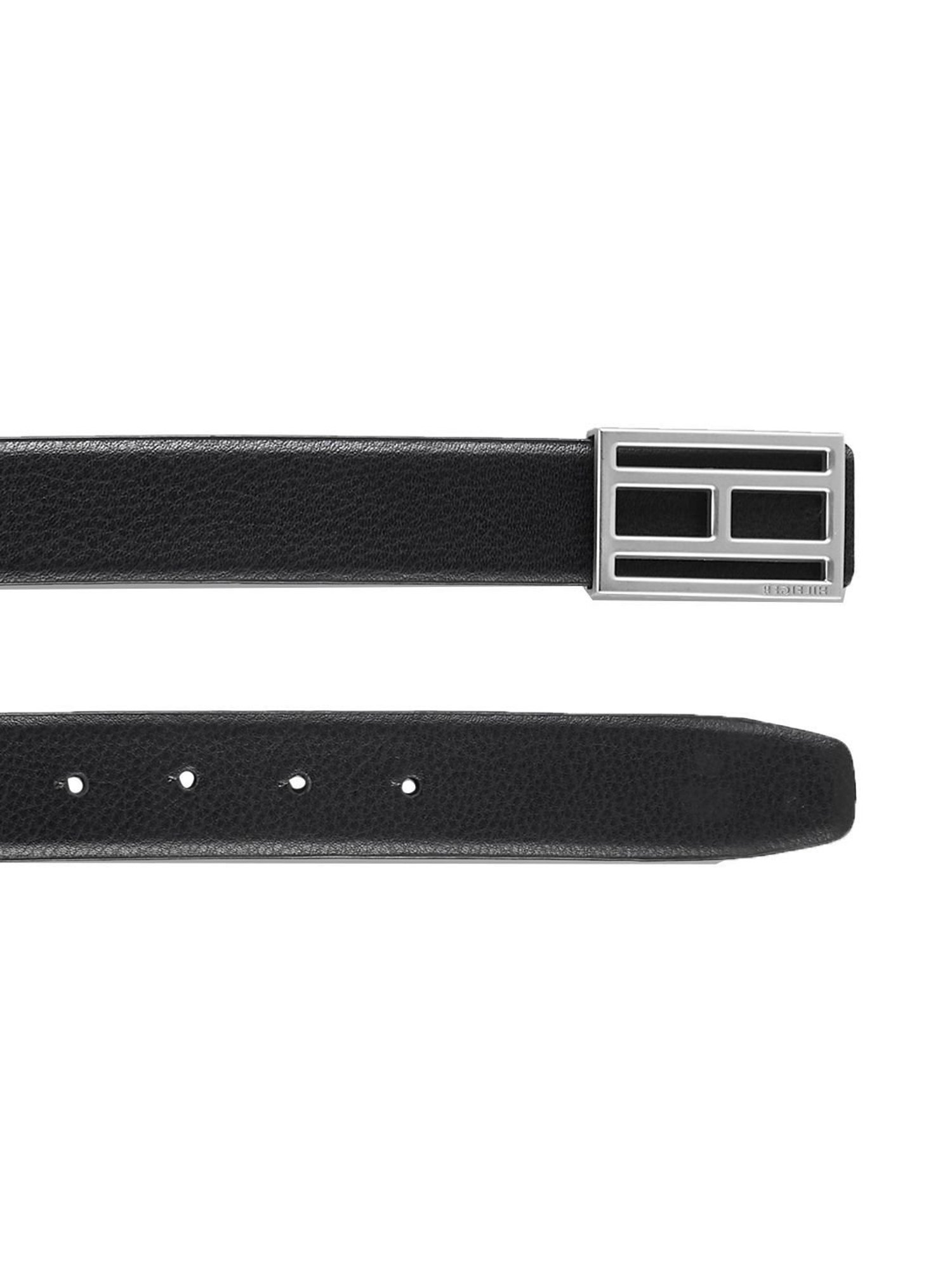 BELWABA Black Textured Formal Leather Belt for Men