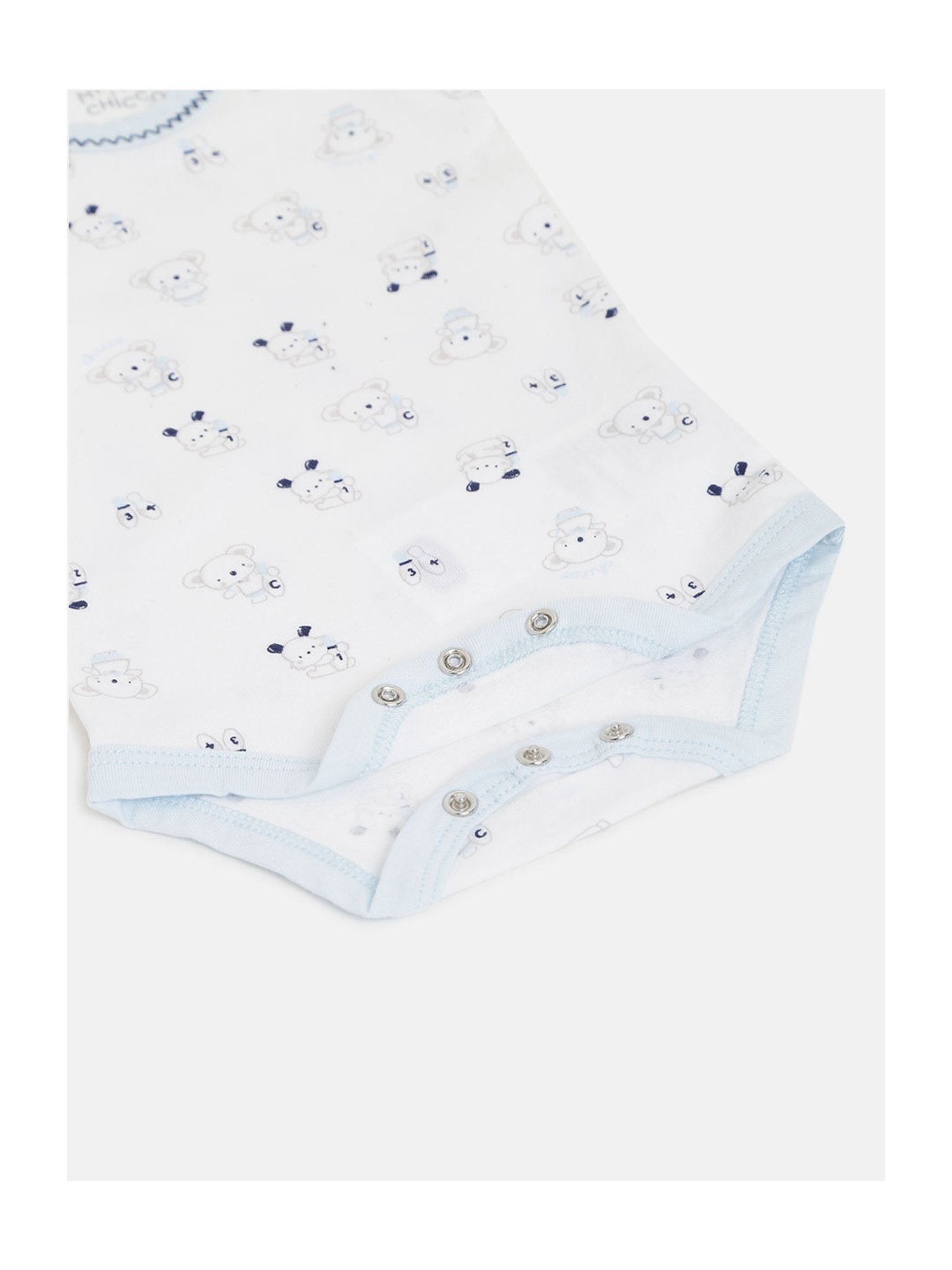 Chicco Kids White & Light Blue Printed Bodysuit (Pack Of 2)