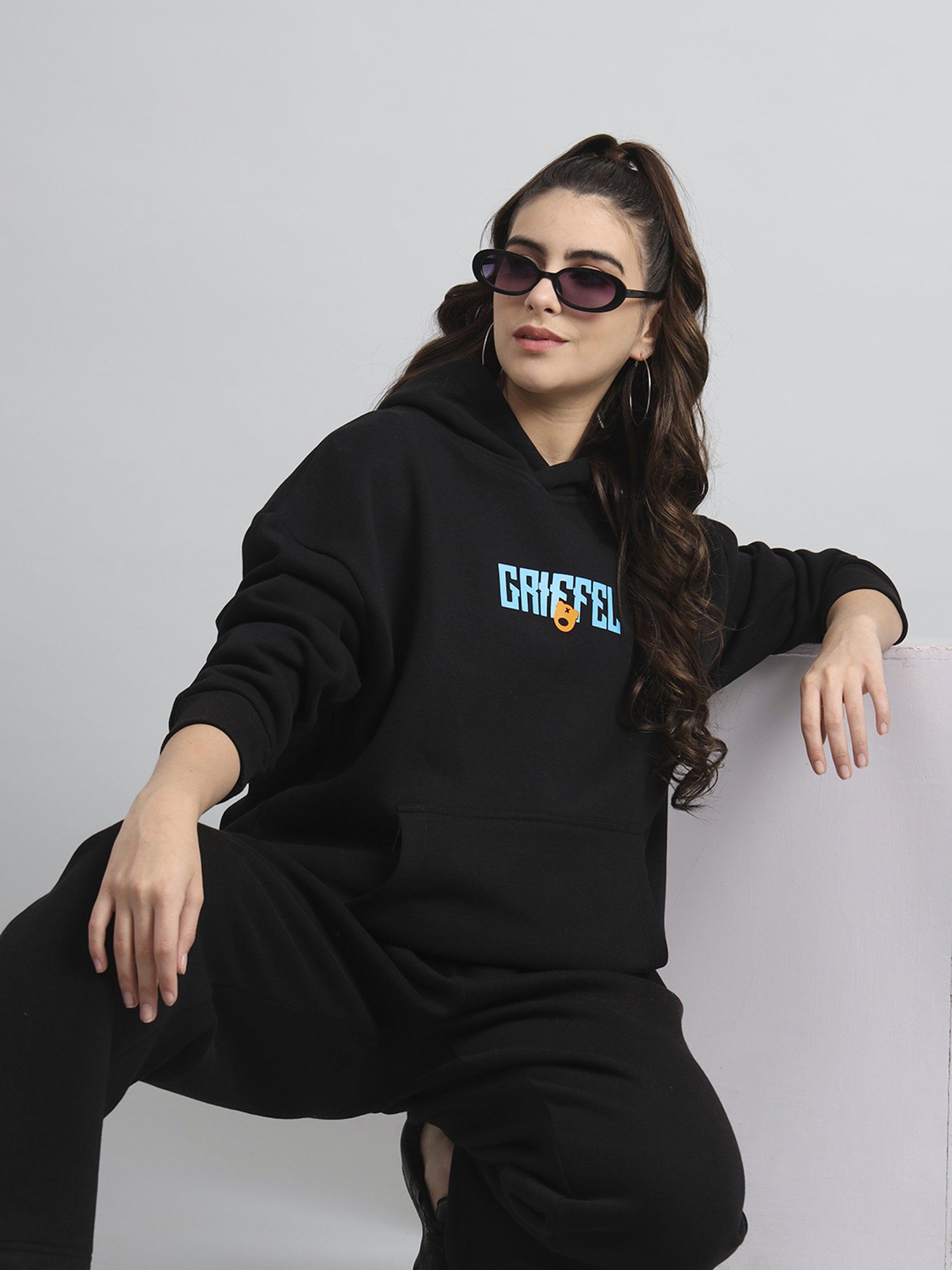 GRIFFEL Black Printed Sweatshirt Track Pants Set