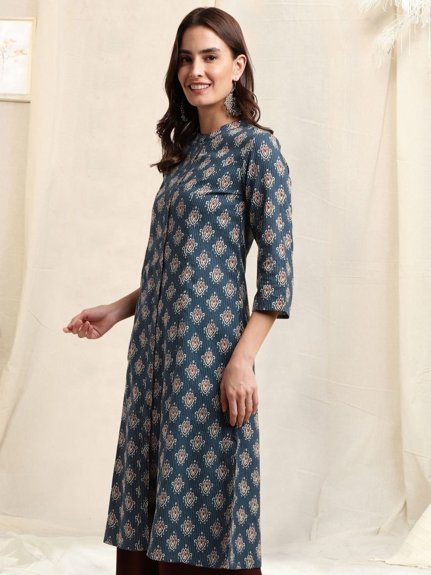 MIRCHI FASHION Blue Cotton Printed Straight Kurta