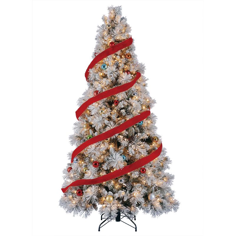 Home Heritage Snowdrift Spruce 7.5 Foot Pre Lit Christmas Tree Bundled with Silver Metal Rotating Stand