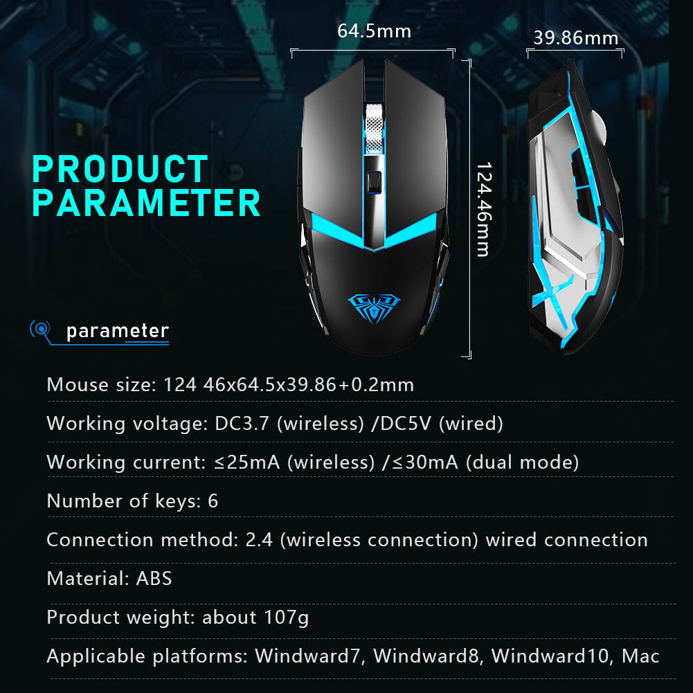 AULA SC400 Rechargeable 2.4G Wireless Gaming Mouse Cool Backlight and Greener charging design for laptop computer