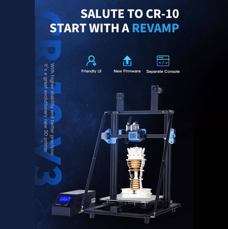 Original Creality 3D CR-10 V3 Upgrade High Precision 3D Printer DIY Kit TMC2208 Driver Large Printing Size 300*300*400mm with 8G SD Card PLA Sample Filament Support Resume Printing Filament Detection