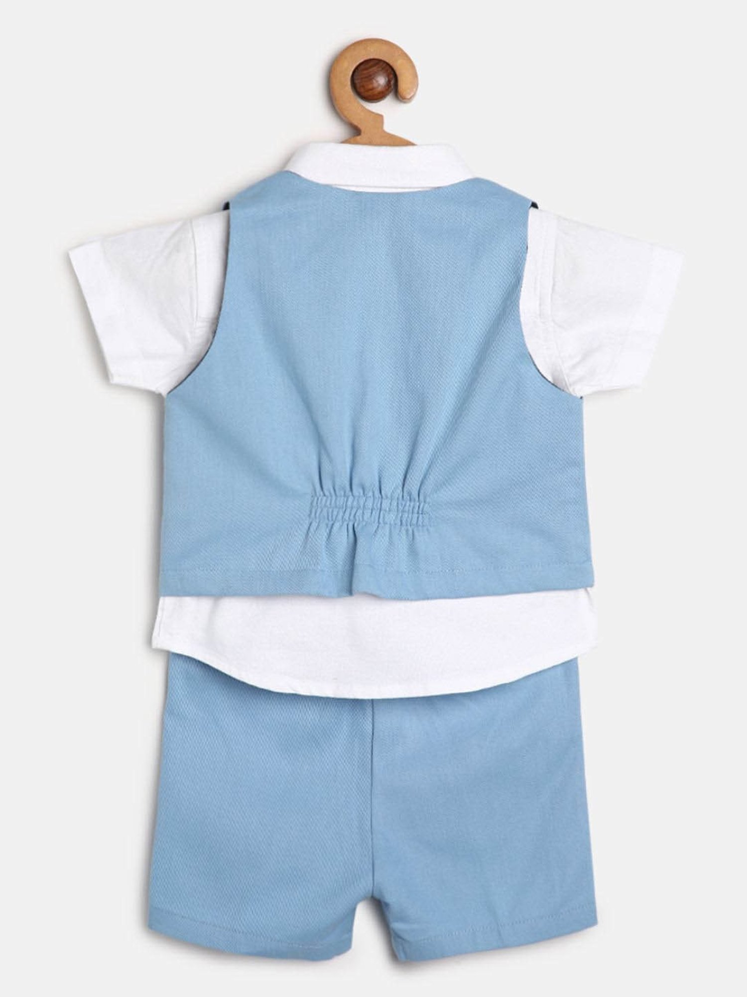 MINIKLUB Kids White & Blue Solid Shirt, Shorts, Jacket with Bow