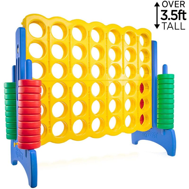 Sunny & Fun Giant 4 in A Row Color Connect - Life Size Indoor & Outdoor Floor Game - Jumbo Rings & Quick-Release Slider - for Yard Lawn or Backyard (4ft wide)