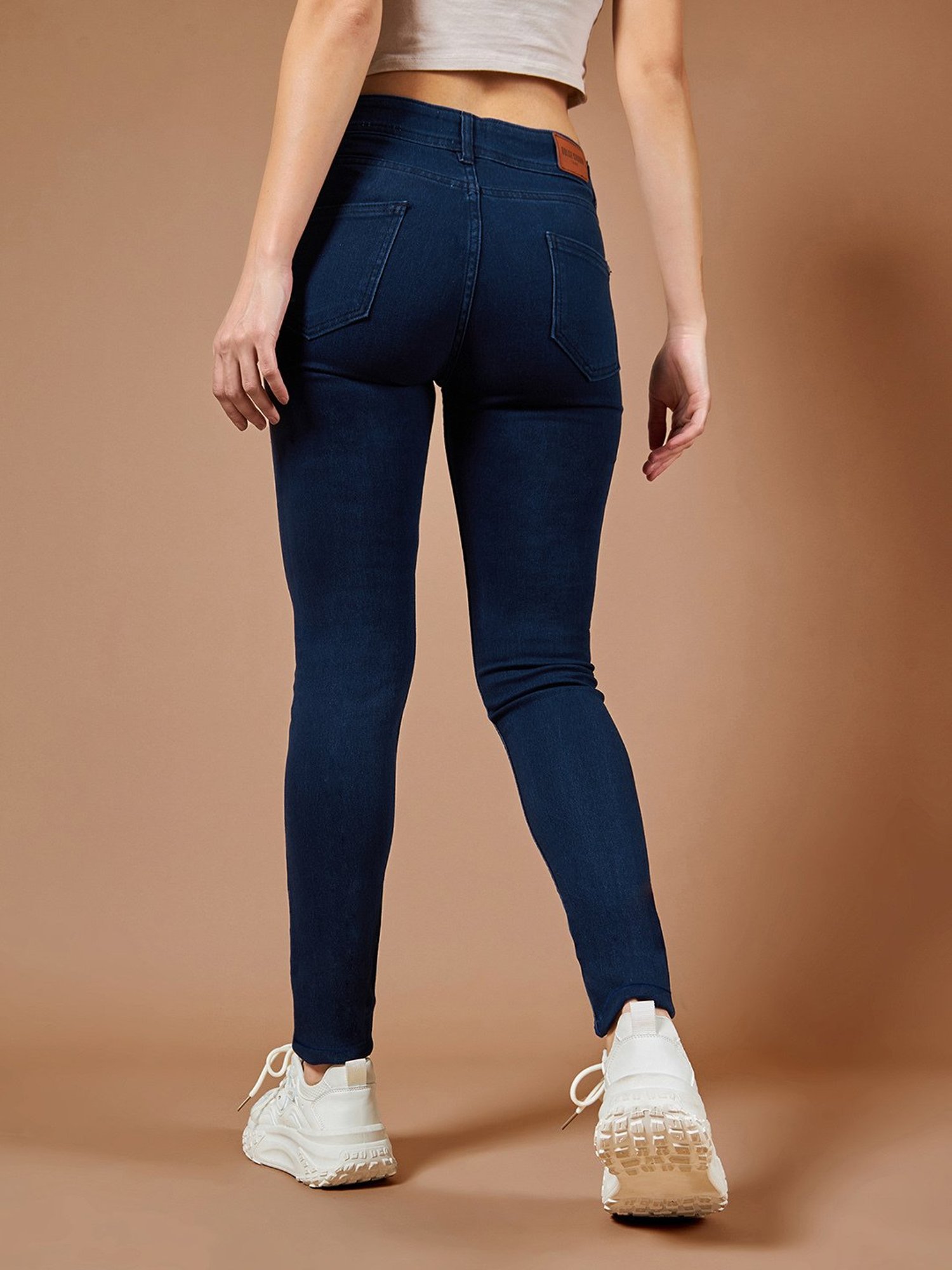 DOLCE CRUDO Dark Blue Distressed High Rise Stretchable Jeans