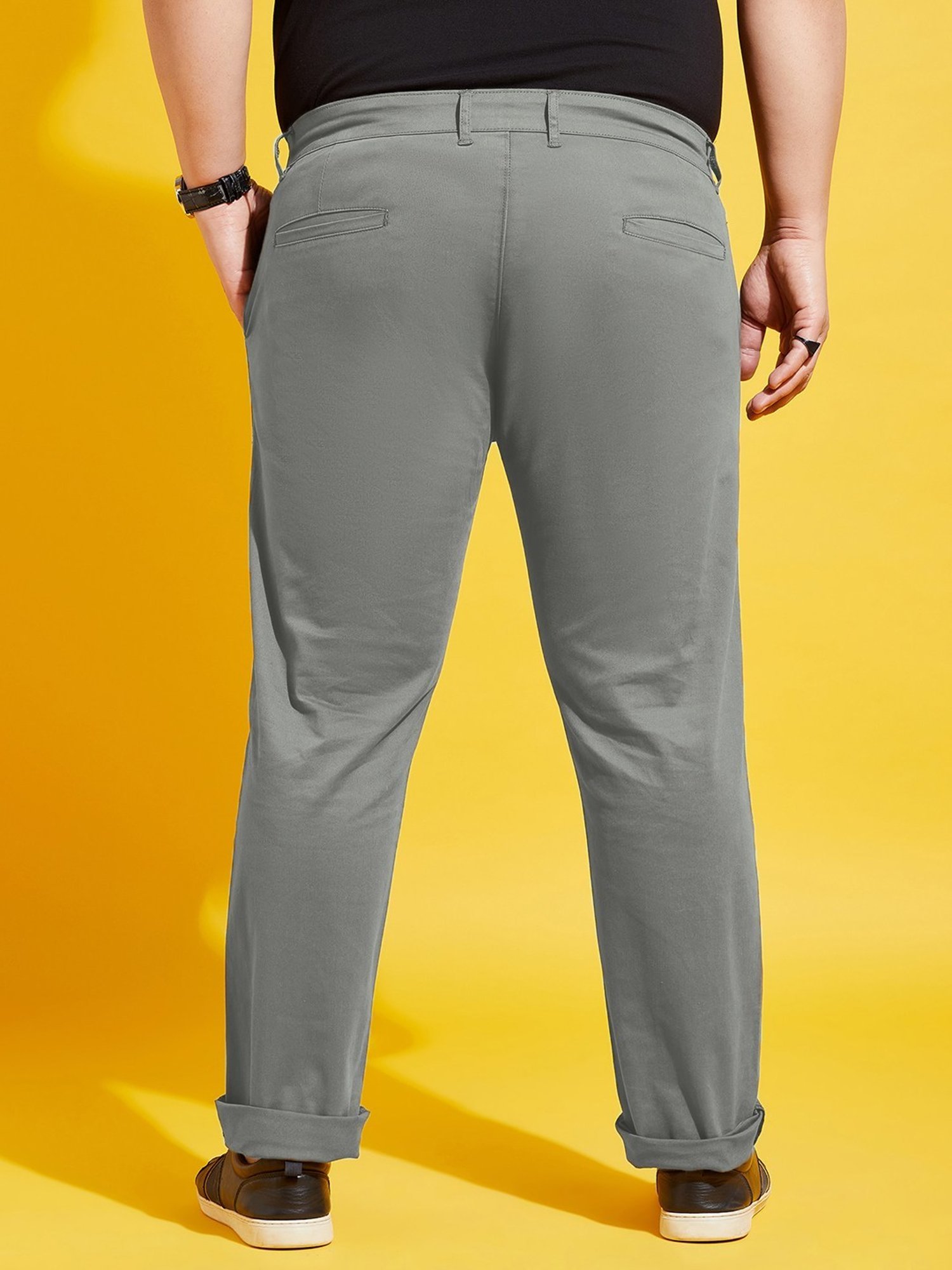 Bigbanana Plus Size Grey Cotton Regular Fit Chinos