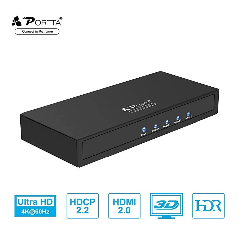 Premium HDMI Splitter 1X4 4 Port V2.0 with HDCP Key 4Kx2K@60Hz with EDID HDCP2.2