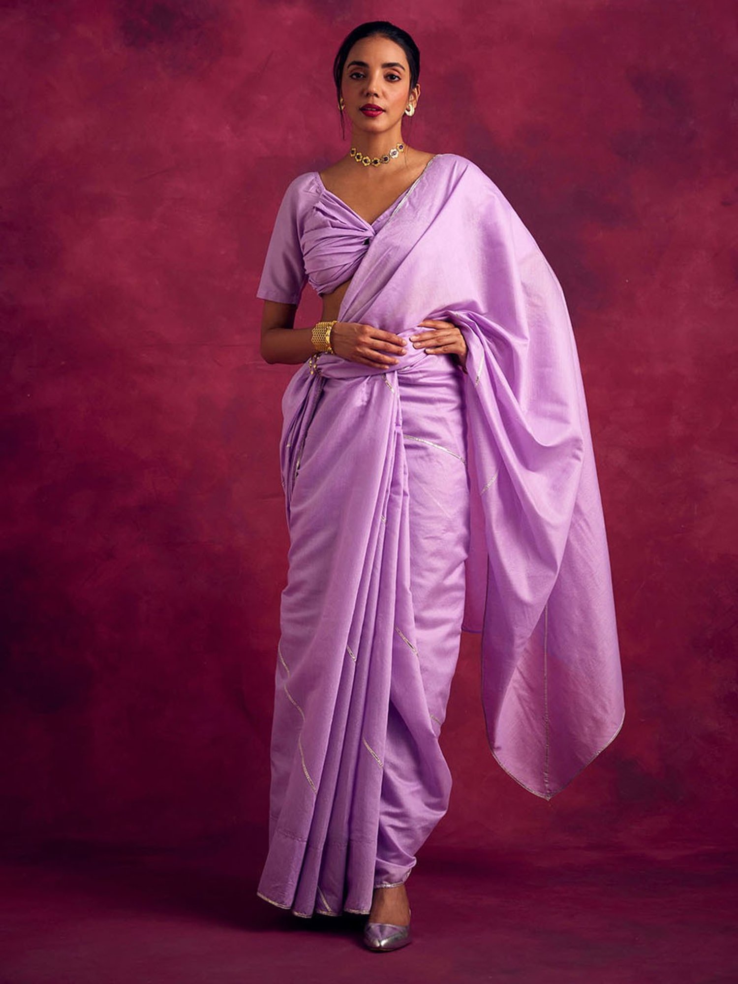 Abhishti Lavender Woven Saree Without Blouse