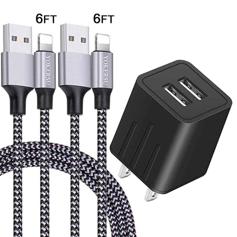 iPhone Charger  Fast Charging 2Pack 6Ft Nylon Braided Lightning Cable Data Sync Transfer Cord with 2Port Plug Wall Charger ETL Listed Compatible with iPhone XS MAXXRX876S6PlusiPad