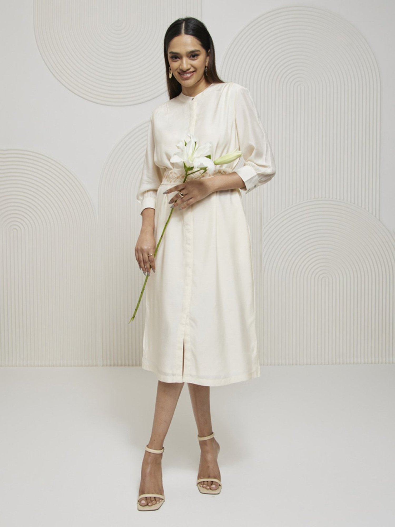 Artagai Snow White Shift Dress with Embroidered Belt