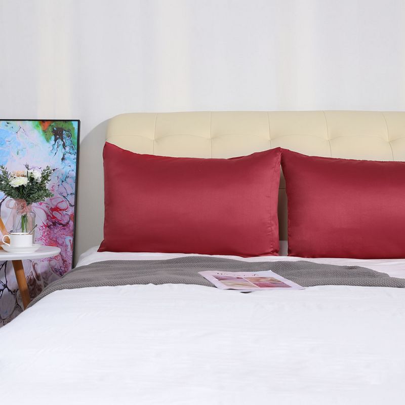 4 Pcs Queen 20"x30" Silk Satin Luxury Cooling Pillowcase Burgundy  - PiccoCasa