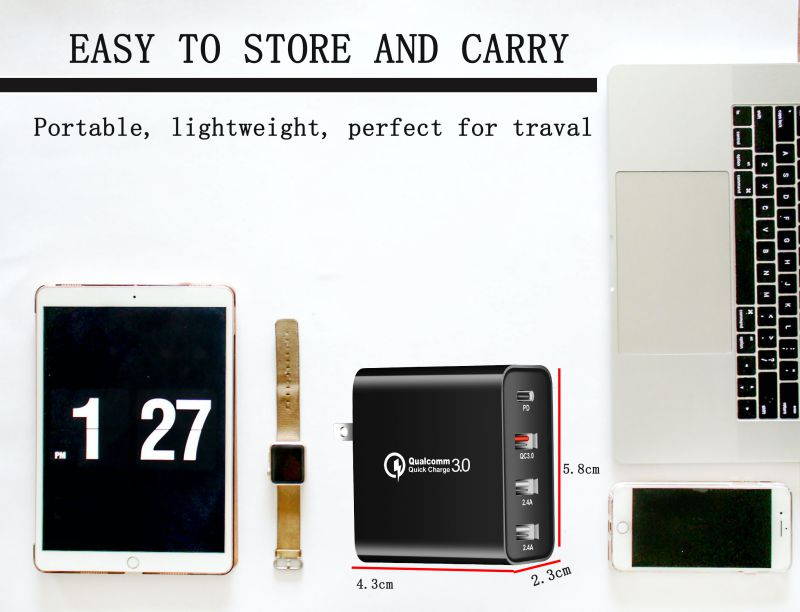 Gigbird 48W USB wall charger, 30W PD Portable Charger, Quick Charge 3.0 charger block, suitable for iPhone 12, 12 Pro, 12 Pro Max, 11, iPad, Galaxy S10e/S10/S9/S8/Plus, Note 9/8 and more.(Black)