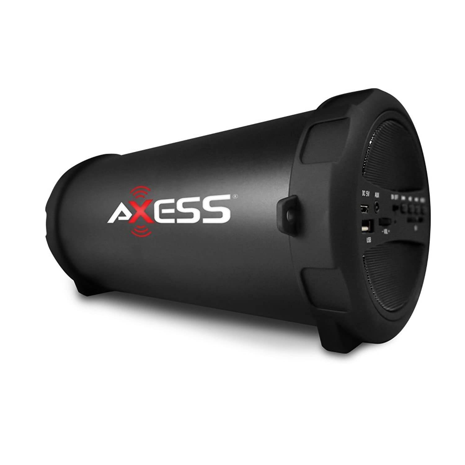 AXESS SPBT1041 Portable Thunder Sonic Bluetooth Cylinder Loud Speaker with Built-In FM Radio, SD Card, USB, AUX Inputs in Black