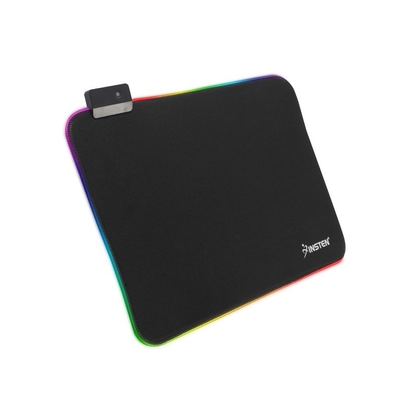 INSTEN - Gaming RGB LED Mouse Pad Medium Size, Gaming Smooth Low-Friction Fabric with Anti-Slip Rubber Base, fits with Optical, Laser Mouse
